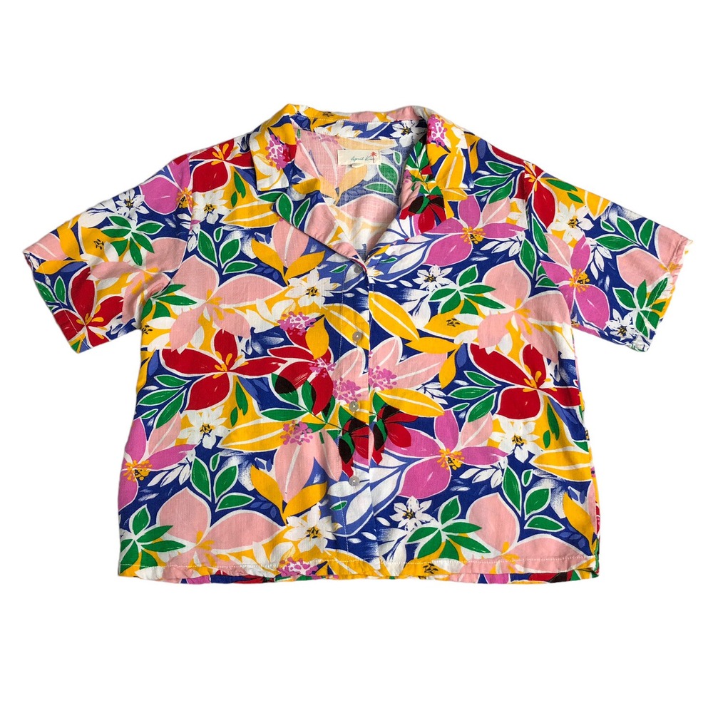 April Kiss Hawaiian Top Women Small Floral Linen Blend All Over Print Streetwear